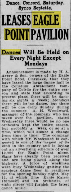 Pleasant View Hotel and Dance Pavillion - May 08 1924 Article